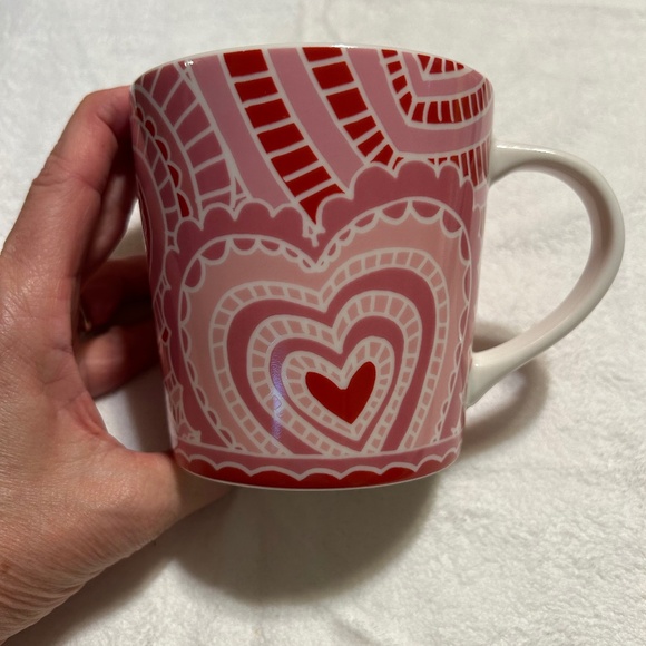 Starbucks Heart Valentine Pink and Red laced hearts Coffee Mug 2005 - Picture 1 of 5